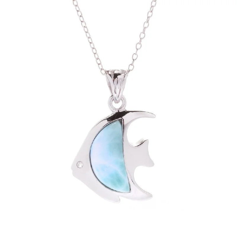 custom silver necklace with zodiac pendant-925 Sterling Silver Larimar and White Topaz Pendant