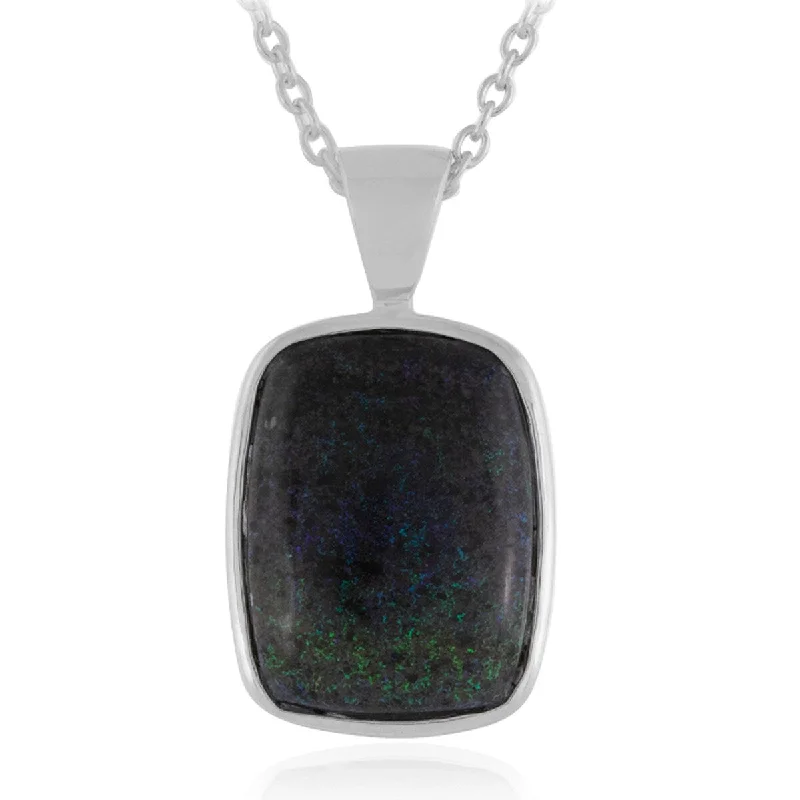 silver pendant necklace with engraved quote for best friend-925 Sterling Silver Matrix Opal Pendant