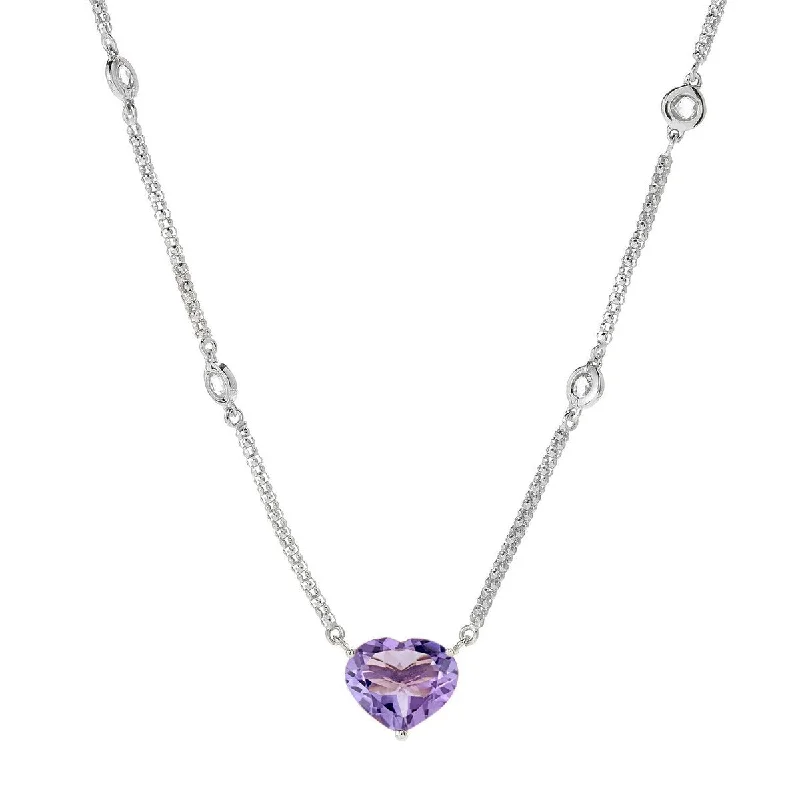 custom heart-shaped crystal pendant necklace-925 Sterling Silver Pink Amethyst and White Topaz Necklace