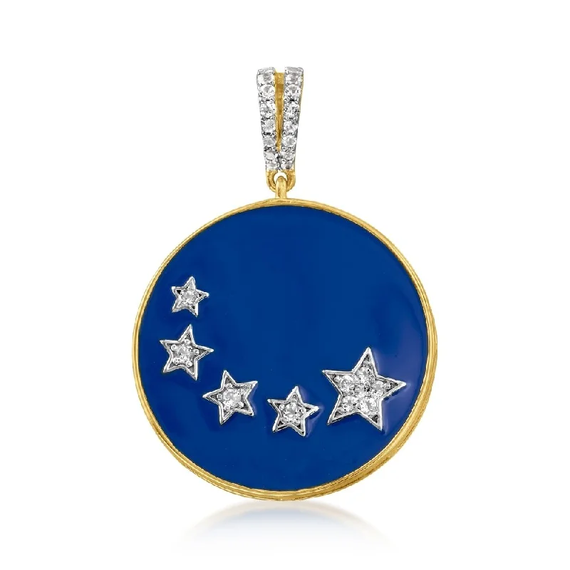 custom engraved gemstone pendant necklace for mom-925 Sterling Silver White Topaz and Blue enamel Filled Star Pendant