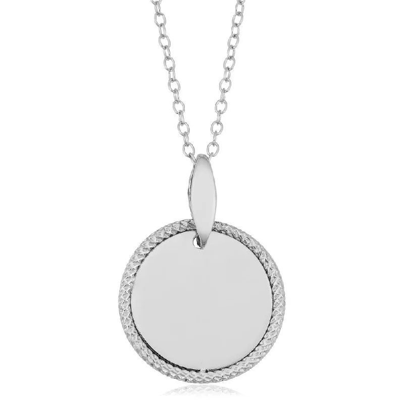 custom heart-shaped crystal pendant necklace-Argento Italia Rhodium Plated Sterling Silver 17mm Round Medal 18-inch Necklace