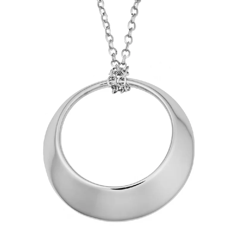 personalized pendant necklace for daughter-Argento Italia Rhodium Plated Sterling Silver Bold Round Pendant on Adjustable Chain Necklace