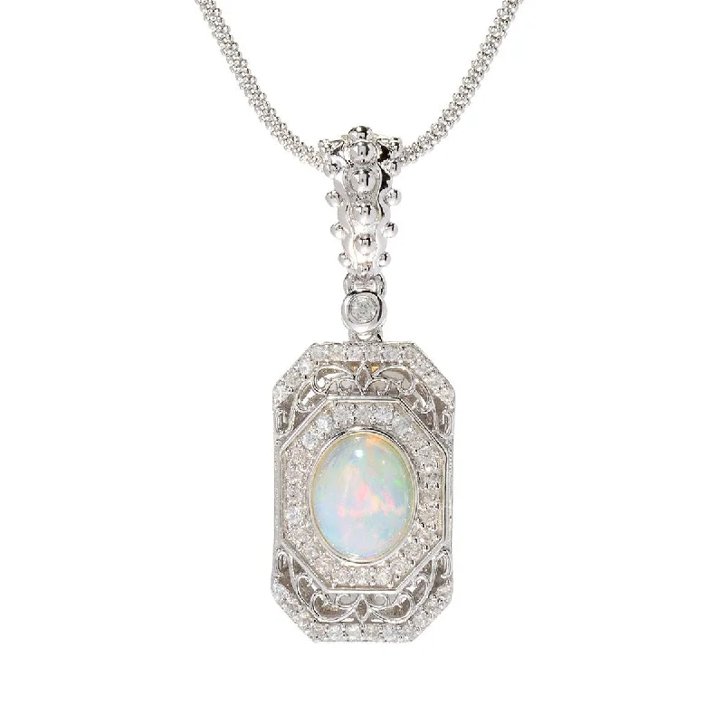 gold crystal pendant necklace for bridesmaid-Dallas Prince Designs Sterling Silver Ethiopian Opal & White Zircon Pendant w/ Chain