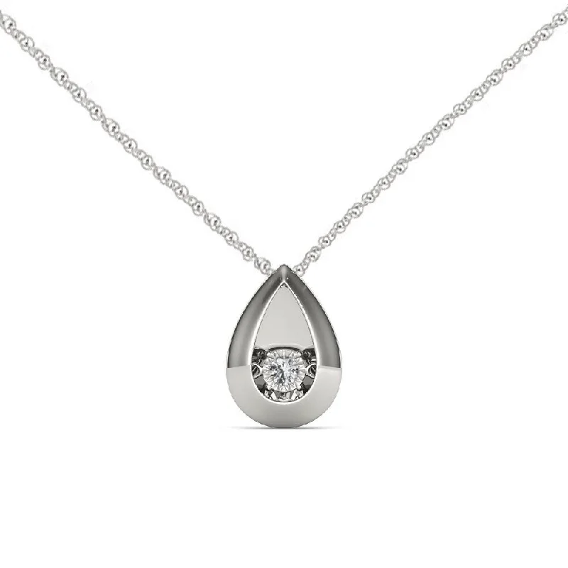 personalized silver pendant necklace for wedding-De Couer 10K White Gold 1/20ct TDW Dancing Diamond Necklace - White H-I