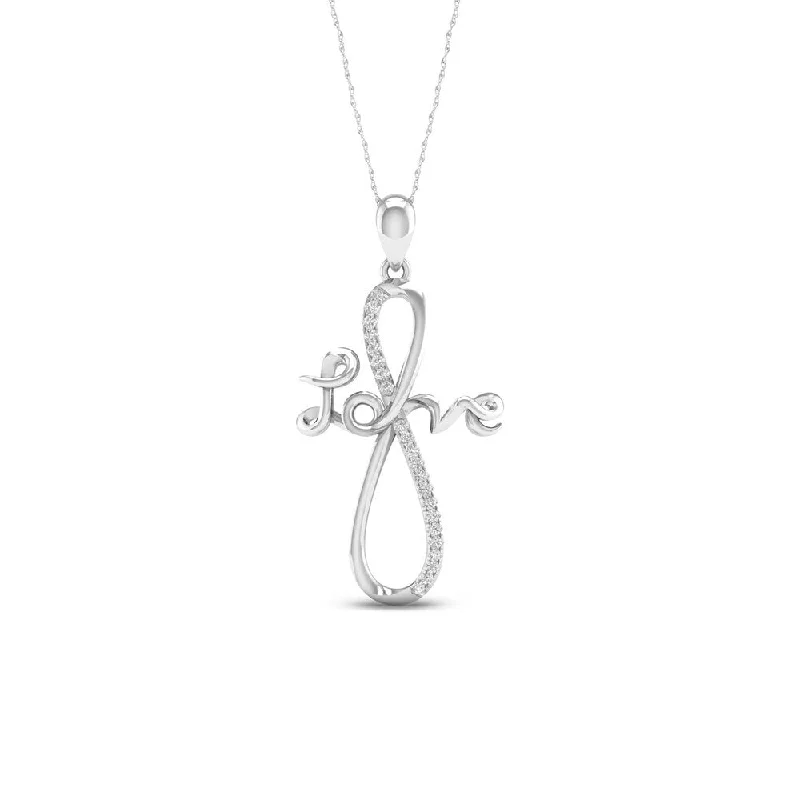 handmade silver pendant necklace with message-De Couer 10k White Gold 1/20ct TDW Diamond Love Infinity Necklace