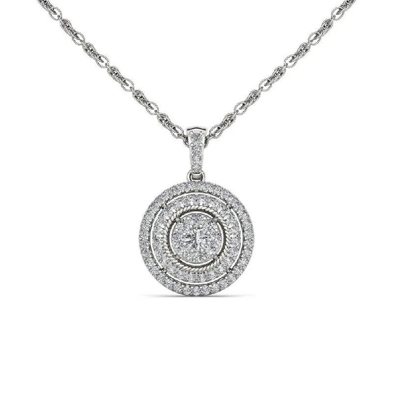 custom nameplate necklace with birthstone-De Couer 10K White Gold 1/2ct TDW Diamond Halo Necklace - White H-I - White H-I