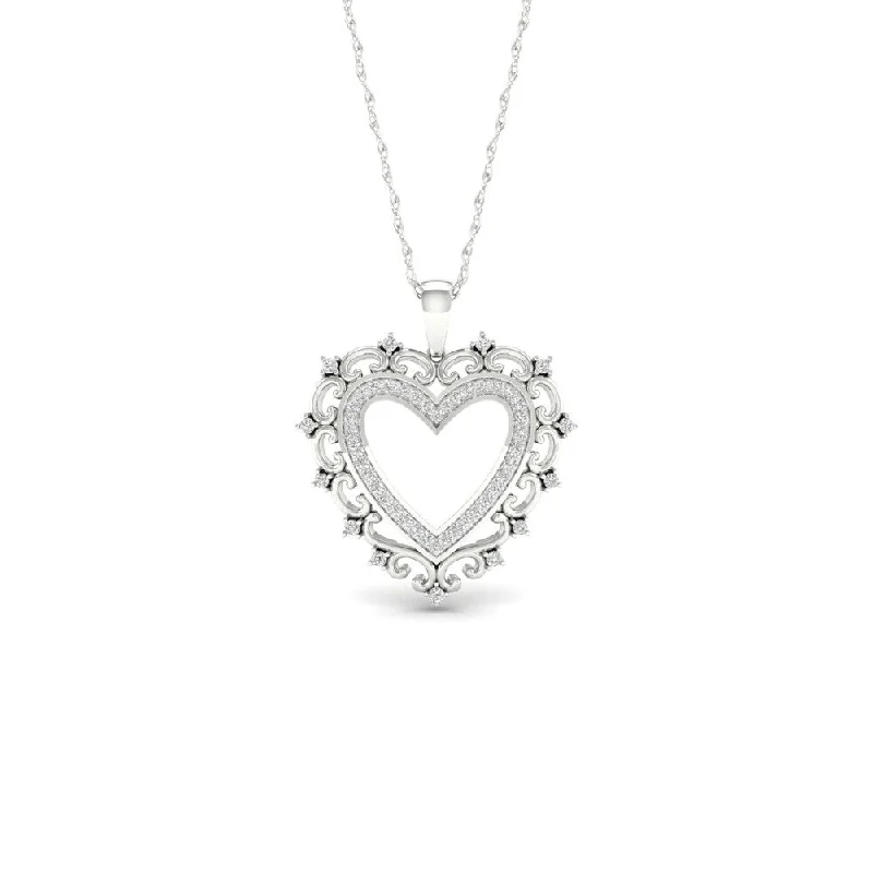 men’s custom silver nameplate necklace-De Couer 10k White Gold 1/4ct TDW Diamond Filigree Heart Necklace