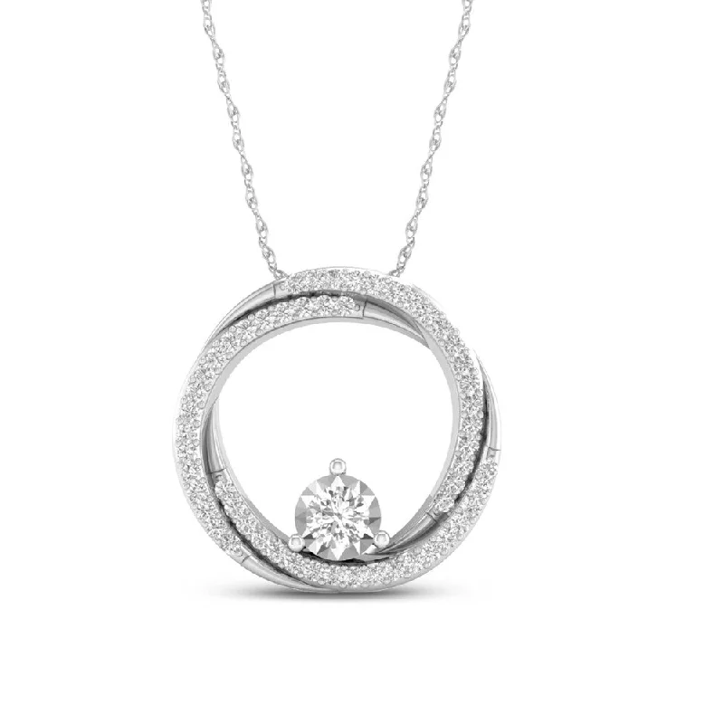 personalized letter pendant necklace with birthstone-De Couer 10k White Gold 1/4ct TDW Diamond Interlocking Circle Necklace