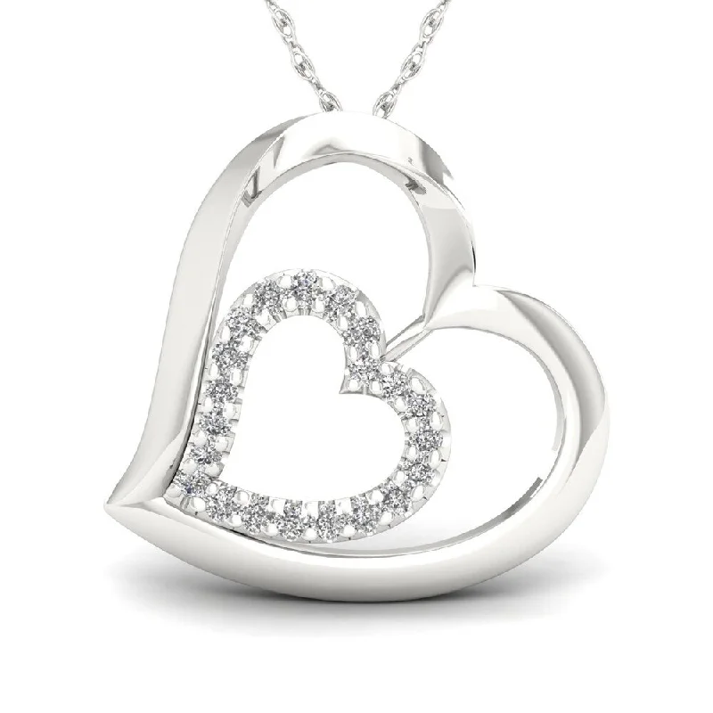 simple crystal pendant necklace for men-De Couer 10k White Gold 1/8ct TDW Diamond Tilted Double Heart Necklace - White H-I