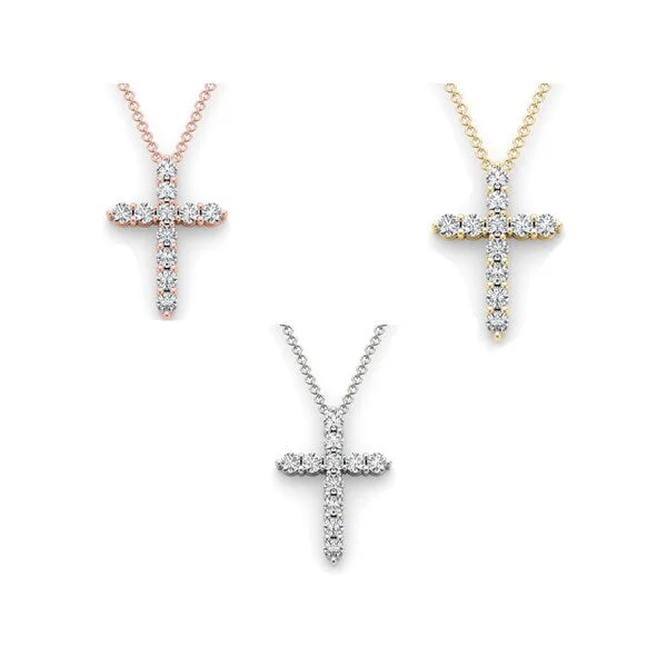 silver bar necklace with family engraving-De Couer 14k Gold 1 1/4ct TDW Diamond Cross Necklace