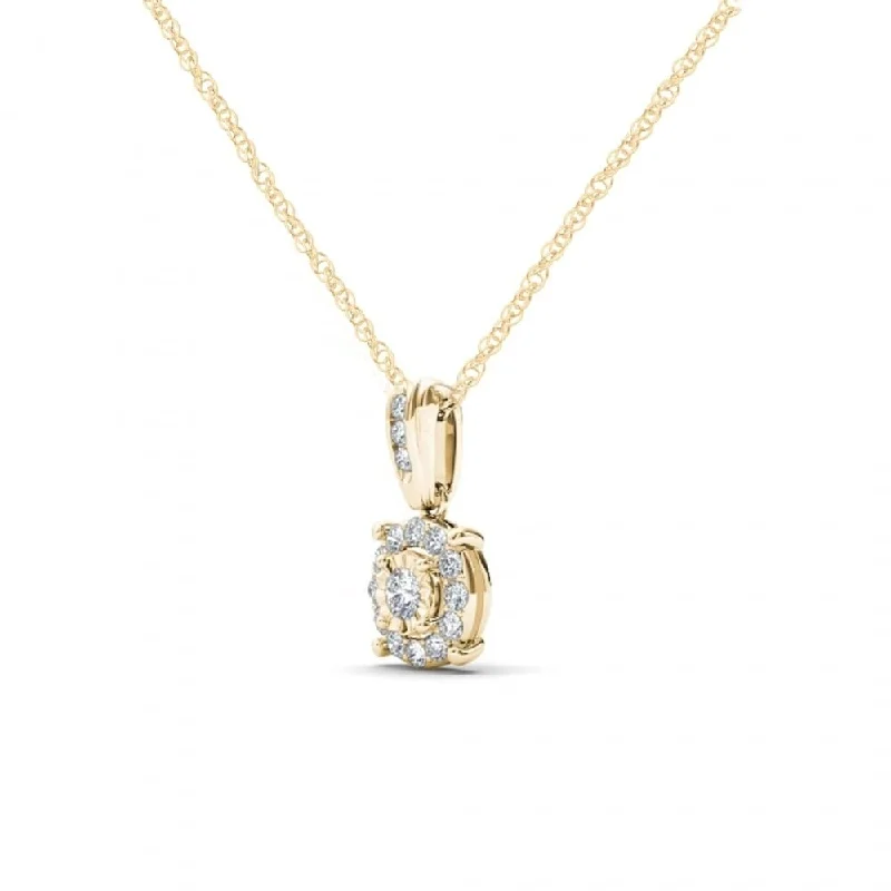 gold heart pendant necklace with family names-De Couer IGI Certified 10K Yellow Gold 1/4ct TDW Diamond Necklace