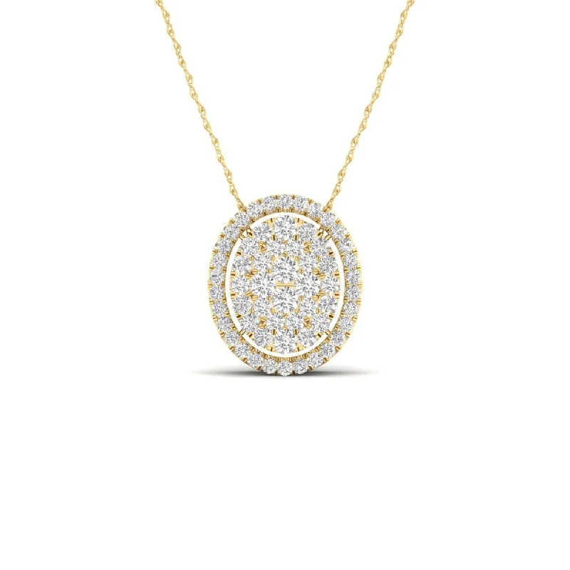 gold charm pendant necklace with engraved initials-De Couer IGI Certified 14K Yellow Gold 1/3ct TDW Diamond Halo Necklace