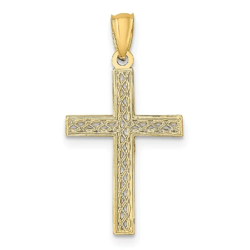 custom silver letter necklace for kids-Diamond2Deal 14K Yellow Gold Filigree Cross Pendant (L- 29 mm, W- 14 mm)