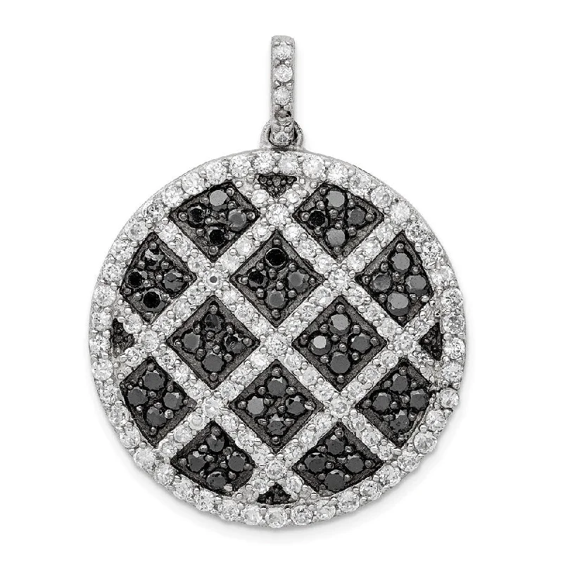 crystal heart pendant necklace with initials-Diamond2Deal 925 Sterling Silver Black and White CZ Checkered Pendant (L- 39 mm, W- 30 mm)