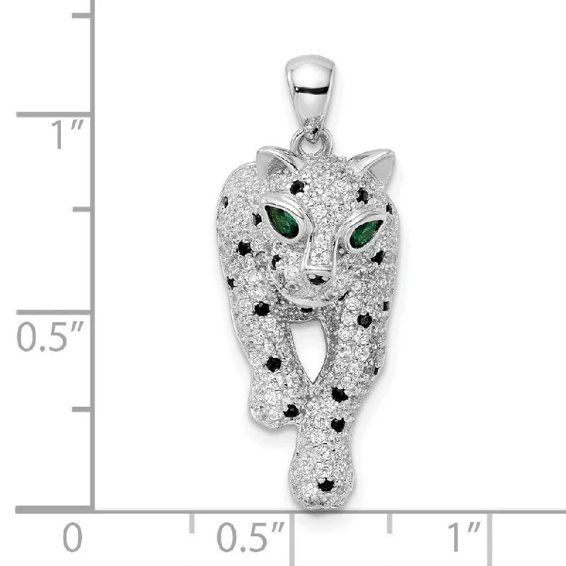 custom gemstone pendant necklace for couples-Diamond2Deal 925 Sterling Silver Black/White Rhodium-plated Cubic Zirconia Cheetah Pendant (L-30.8mm, W-12.3mm)