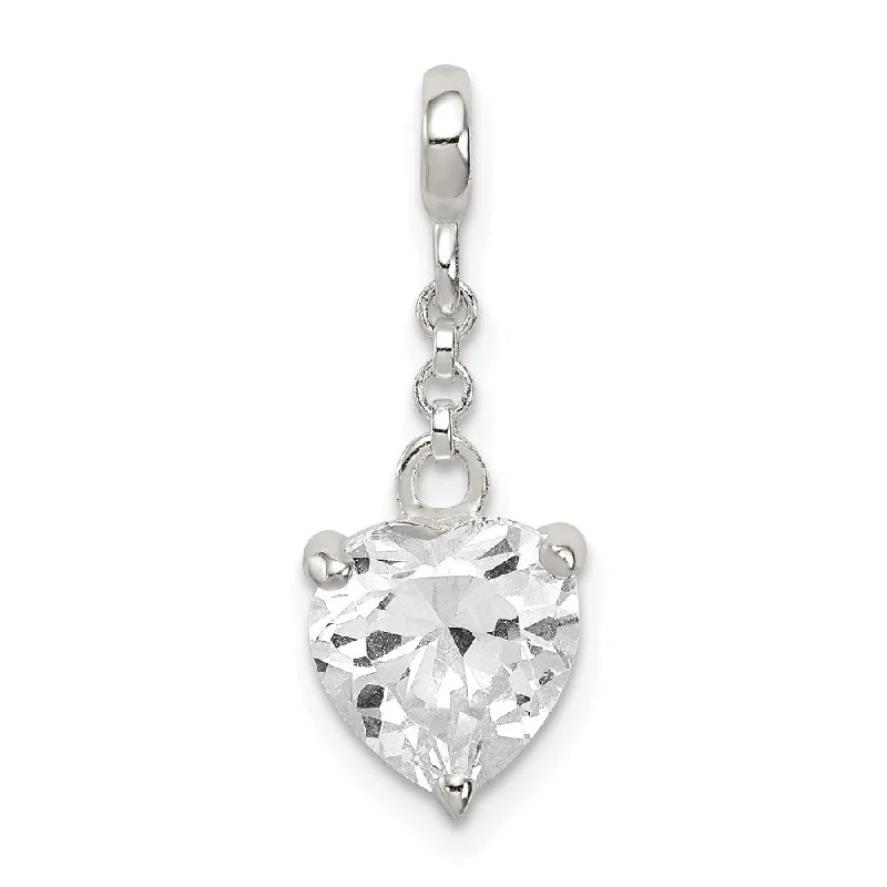 silver pendant necklace for him with love engraving-Diamond2Deal 925 Sterling Silver Clear CZ Heart 1/2in Dangle Enhancer