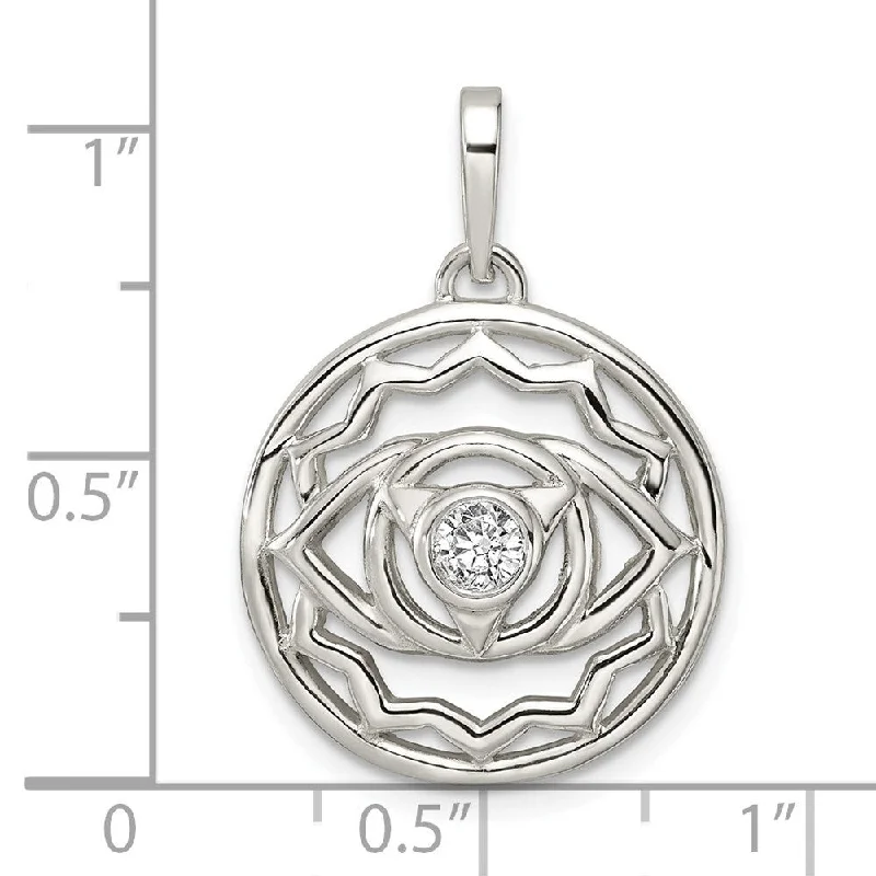 custom gemstone pendant for anniversary gift-Diamond2Deal 925 Sterling Silver Cubic Zirconia Third Eye Chakra Filigree Pendant (L-27.94mm, W-19.04mm)