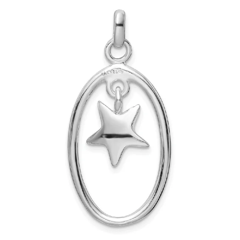 custom heart-shaped pendant necklace with name-Diamond2Deal 925 Sterling Silver Oval Dangle Star Pendant (L-31.5mm, W-17mm)