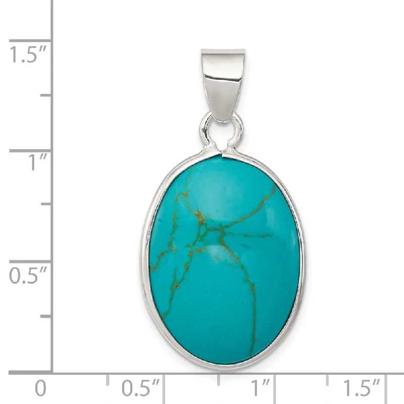 custom pendant necklace with initial engraving for couples-Diamond2Deal 925 Sterling Silver Oval Turquoise Pendant