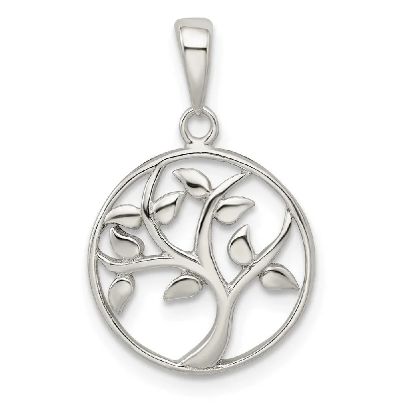 engraved pendant necklace for father’s day-Diamond2Deal 925 Sterling Silver Polished Tree Pendant (L- 24 mm, W- 15.6 mm)