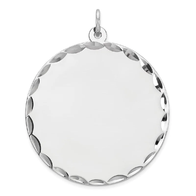 men’s personalized silver necklace with pendant-Diamond2Deal 925 Sterling Silver Rhod-Plated Engraveable Round Polished Front Satin Back Disc Pendant (L- 36 mm, W- 29 mm)