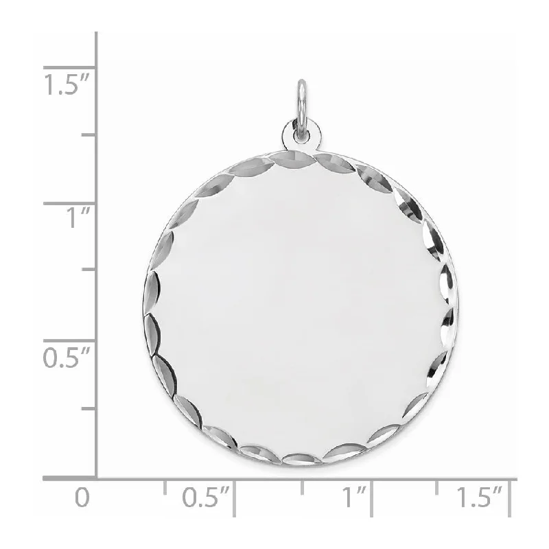 engraved pendant necklace for birthday gift-Diamond2Deal 925 Sterling Silver Rhod-Plated Engraveable Round Polished Front Satin Back Disc Pendant (L- 36 mm, W- 29 mm)