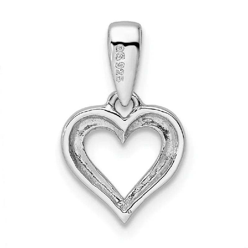 silver pendant necklace for him with love engraving-Diamond2Deal 925 Sterling Silver Rhodium Cubic Zirconia Heart Dangle Pendant (L-18.85mm, W-10.65mm)