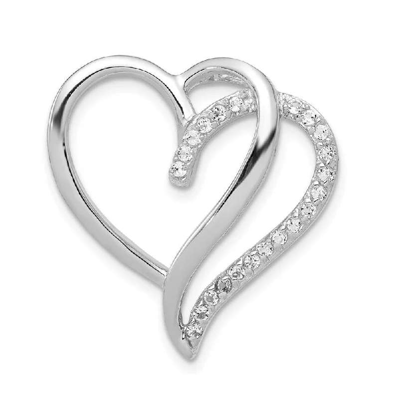 custom pendant necklace for husband-Diamond2Deal 925 Sterling Silver Rhodium-plated CZ Heart Chain Slide