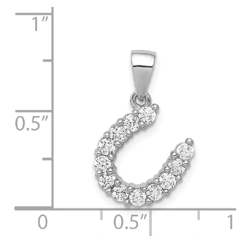 custom heart charm necklace for girlfriend-Diamond2Deal 925 Sterling Silver Rhodium Plated Horseshoe Cubic Zirconia Pendant (L- 14 mm, W- 14 mm)