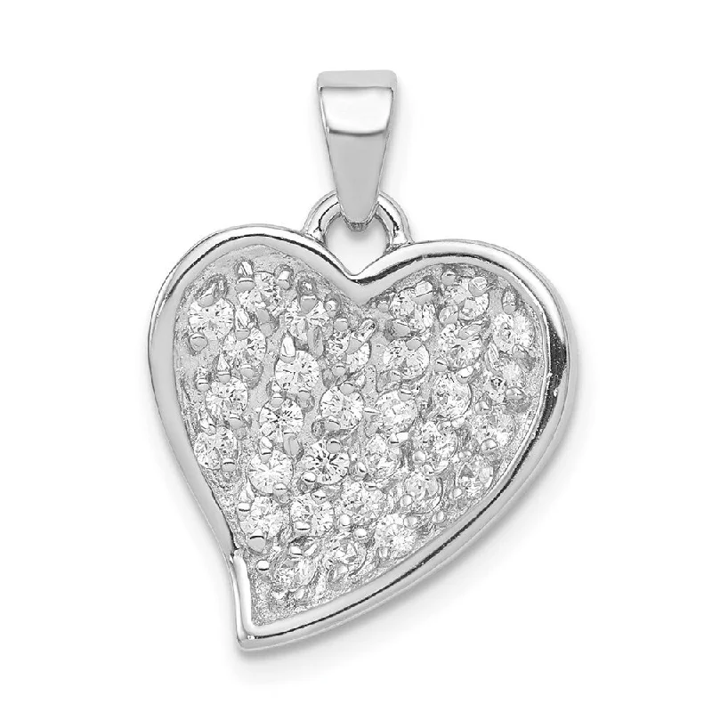 men’s custom silver pendant with initials-Diamond2Deal 925 Sterling Silver Rhodium Plated Plating Cubic Zirconia Heart Pendant