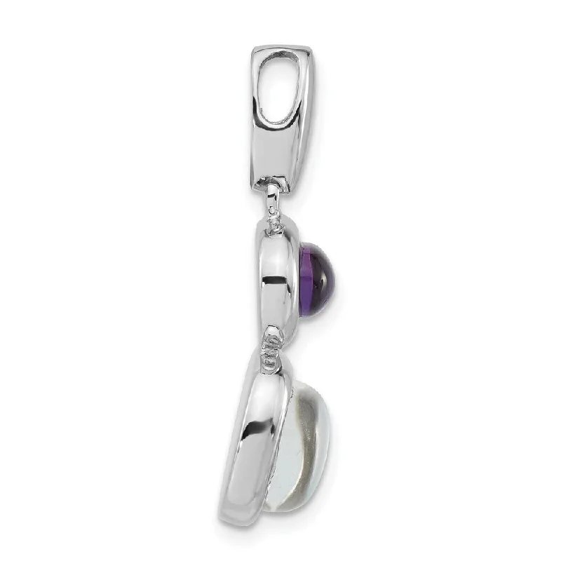 elegant crystal pendant necklace for men-Diamond2Deal 925 Sterling Silver Rhodium Plated Purple Crystal and White MOP Pendant (L- 31.8 mm, W- 14.5 mm)