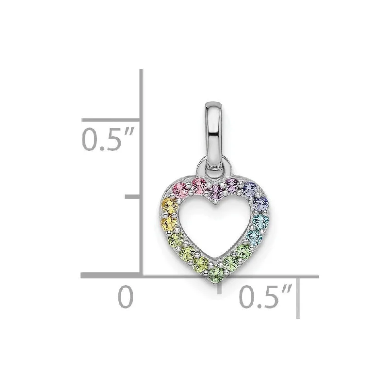 personalized silver pendant necklace for birthday gift-Diamond2Deal 925 Sterling Silver Rhodium-plated Rainbow Nano Crystal Heart Pendant (L-14.65mm, W-8.78mm)