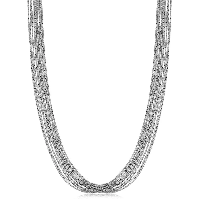 custom silver bar pendant necklace for dad-Fremada Rhodium Plated Sterling Silver 10-strand Diamond-cut Cordina Link Necklace (17 or 20 inch)