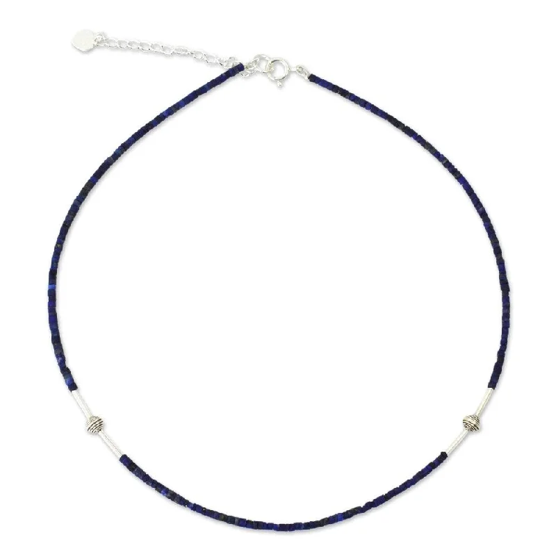 women’s custom pendant necklace with initials-Handmade Lapis Lazuli Adjustable Necklace (Thailand) - 7'6" x 9'6"