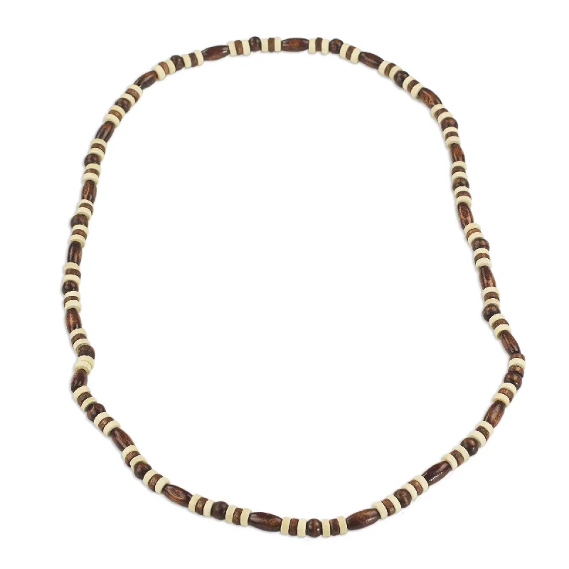 silver chain necklace with engraved pendant-Handmade Sese Wood 'Ahobrasie Virtue' Necklace (Ghana) - 35" L x 0.4" W