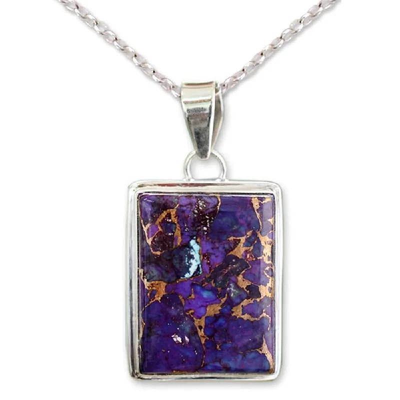 custom pendant necklace with family birthstones-Handmade Sterling Silver 'Purple Mystique' Turquoise Necklace (India)