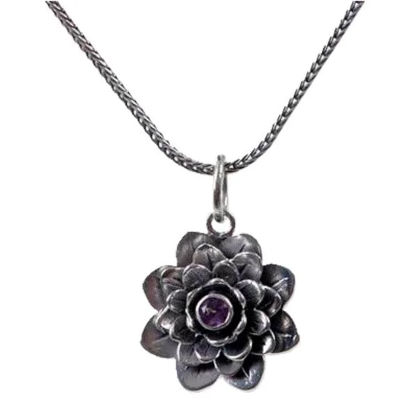 personalized pendant necklace for daughter-Handmade Sterling Silver 'Sacred Lilac Lotus' Amethyst Necklace (Indonesia)