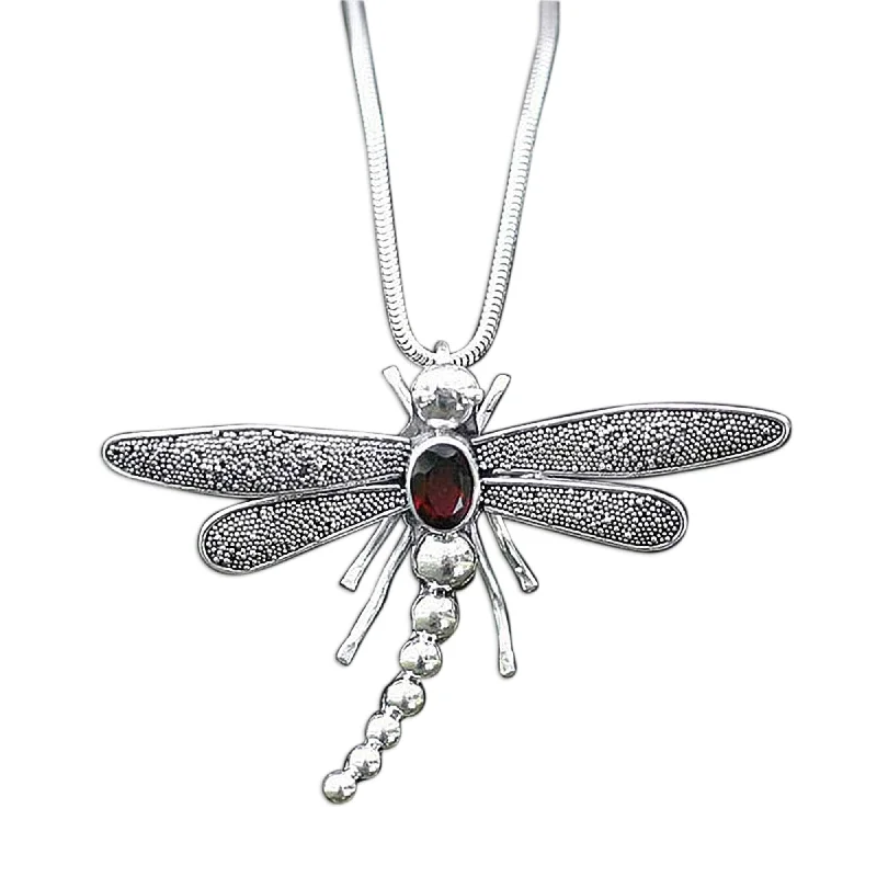 simple gold pendant necklace with family engraving-NOVICA Handmade Garnet Pendant Necklace, 'Enchanted Dragonfly' (Indonesia)