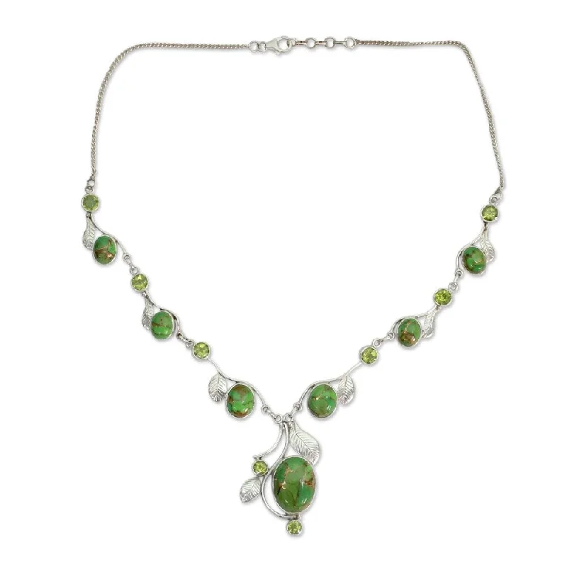 silver pendant necklace with custom name and stone-NOVICA Handmade Sterling Silver Dew Blossom Peridot Y Curb Necklace (India) - 7'6" x 9'6"