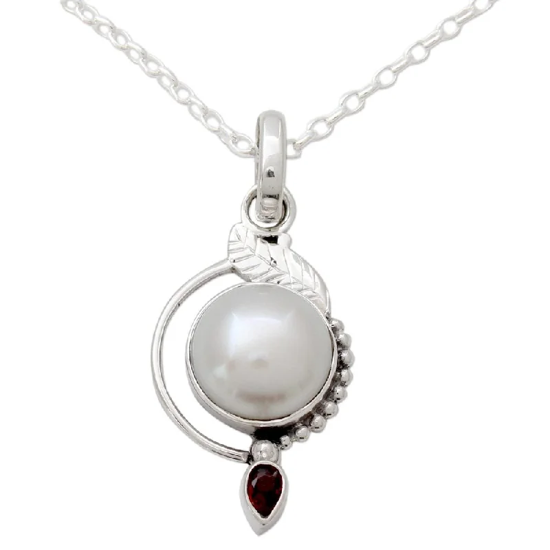 custom star pendant necklace with message-NOVICA Sterling Silver 'Sublime Romance' Pearl Garnet Necklace - 7'6" x 9'6"