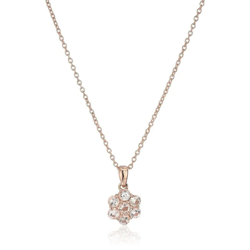 custom pendant necklace with initials for women-Rose Gold Plated Silver Morganite Flower Pendant Necklace 18" - Pink