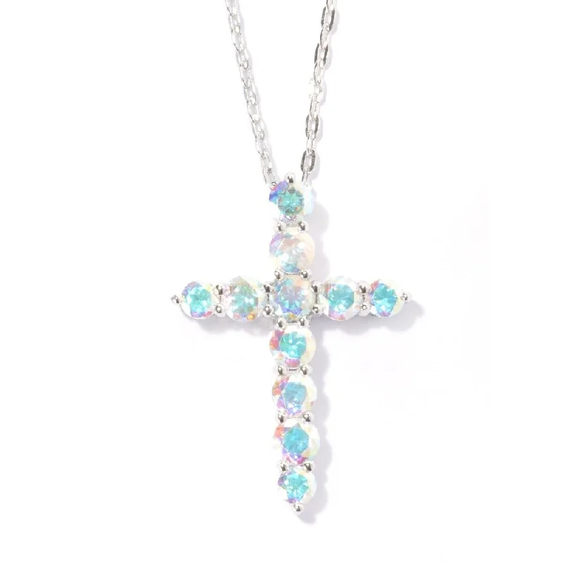 personalized crystal pendant necklace for anniversary-Stering Silver Opal Topaz Cross Necklace