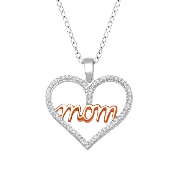 custom engraved heart-shaped necklace for anniversary-Sterling Silver 1/5ct TDW Diamond 'Mom' Necklace