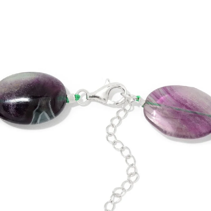 silver heart charm necklace for wife-Sterling Silver 18" Multi Fluorite Beaded Necklace & Bracelet Set