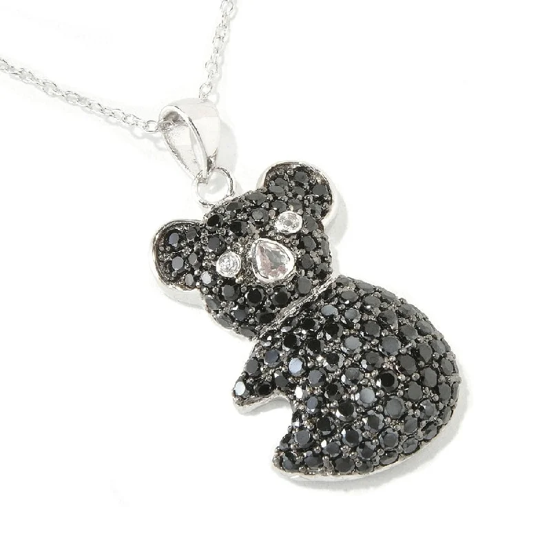 unique gold pendant necklace with gemstone-Sterling Silver 3.33ctw Black Spinel Koala Bear Pendant 0.37'L with 18' Chain