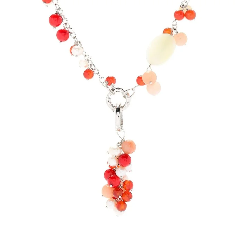 silver star and moon pendant necklace-Sterling Silver 36" 12-in-1 Convertible Coral Beaded Necklace