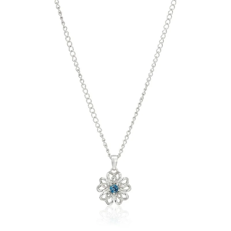 gold custom pendant necklace with gemstone for him-Sterling Silver London Blue Topaz Black Flower Pendant Necklace, 18"