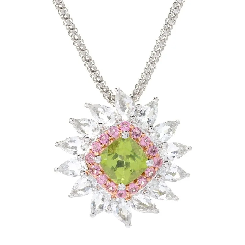 personalized crystal pendant necklace for anniversary-Sterling Silver Peridot,Pink Tourmaline and White Topaz Pendant,18' Chain - Green