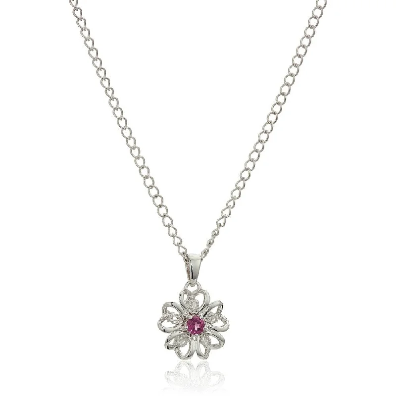 silver pendant necklace with crystal stone-Sterling Silver Pink Tourmaline Flower Pendant Necklace, 18"