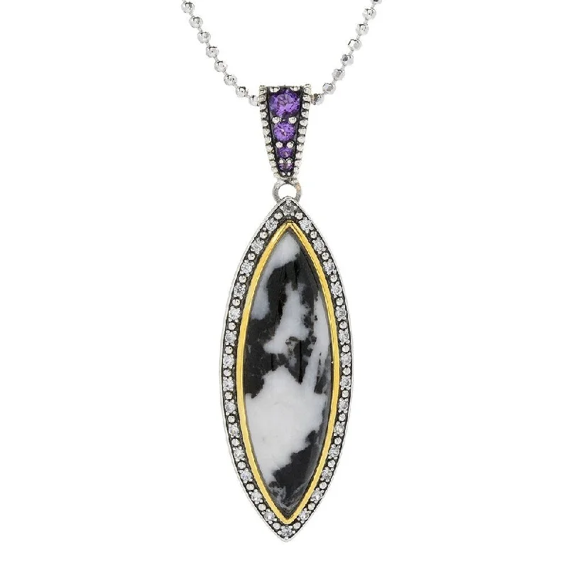 custom engraved heart-shaped necklace for anniversary-Sterling Silver White Buffalo, Amethyst & Gem Enhancer Pendant w/ 18" Chain